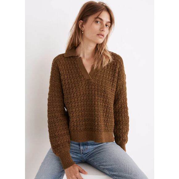 Madewell Sunbury Open-Stitch Polo Sweater in Golden Spinach Size XS - Picture 1 of 11